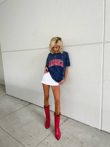 Distressed Vintage Couture - America Bleached Tee: S