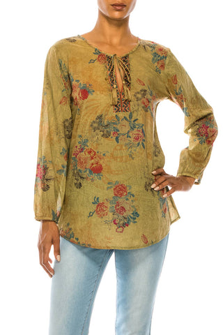 Vintage Boho Blouse with Embroidery and Drawstrings