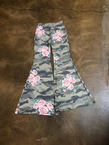 Camo and Rose Knit Bell Bottoms