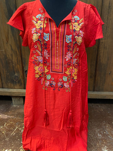 Floral Embroidered Tasseled Dress