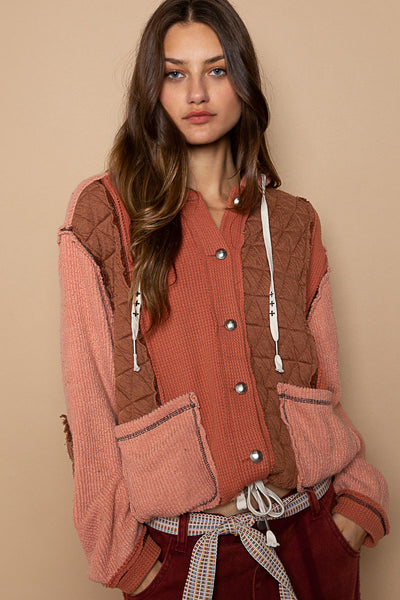 Multi Toned Hooded Sweater Jacket