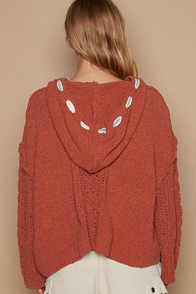 PUMPKIN JAM OVERSIZED HOODED V-NECK SWEATER