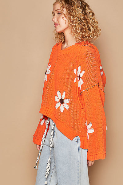 Floral V-neck Relaxed Hoodie