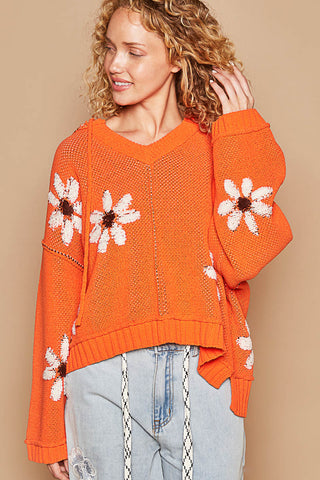 Floral V-neck Relaxed Hoodie