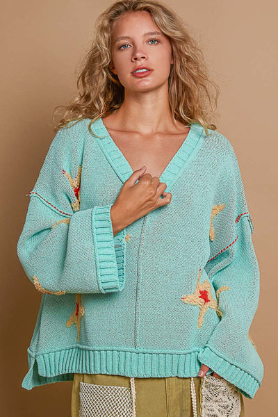 Oversized Mint V-Neck Sweater