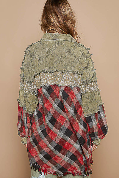 Plaid Patch Shirt Jacket