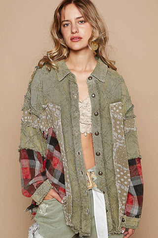 Plaid Patch Shirt Jacket