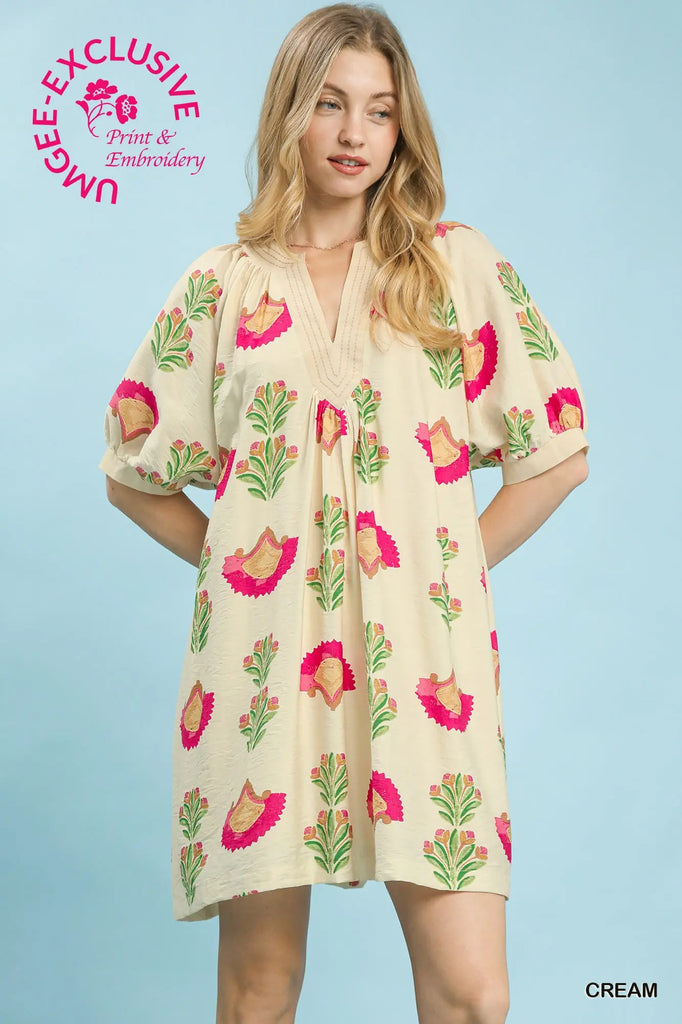 Cream Abstract Print Mini Dress