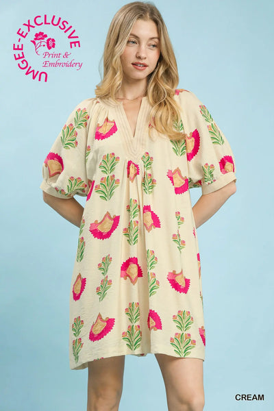 Cream Abstract Print Mini Dress