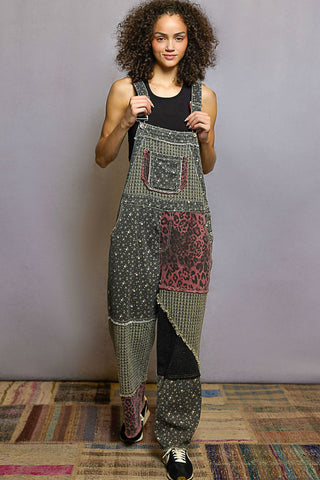 PATCHWORK WOVEN OVERALLS