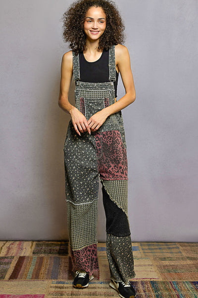 PATCHWORK WOVEN OVERALLS