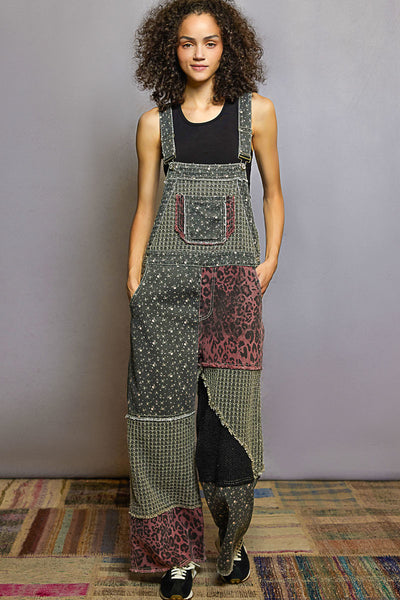 PATCHWORK WOVEN OVERALLS