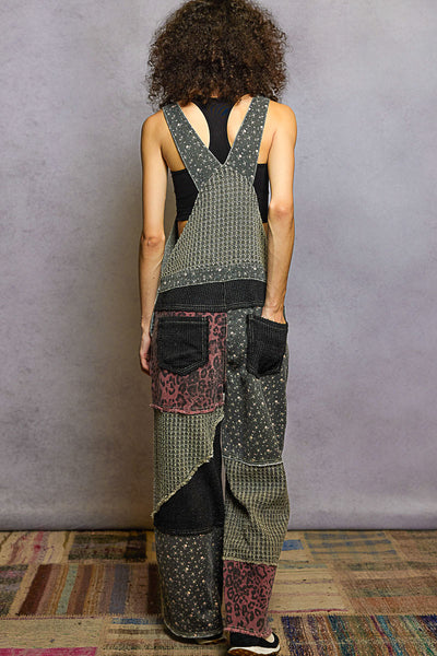 PATCHWORK WOVEN OVERALLS