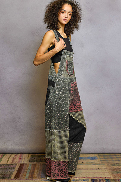 PATCHWORK WOVEN OVERALLS