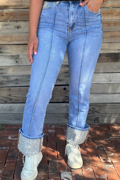 Kreek Embroidered Cuffed Jeans