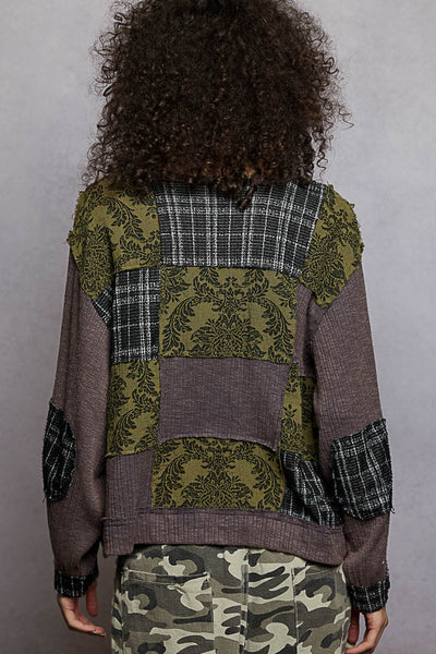 Charcoal Plaid Floral Top