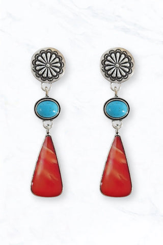 Western Turquoise & Resin Drop Statement Earrings