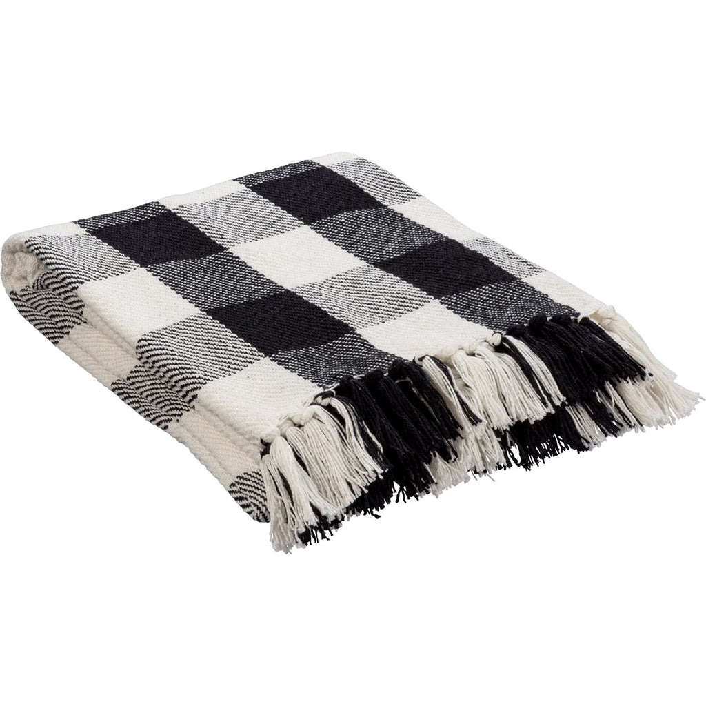 Black Buff Check Throw Blanket