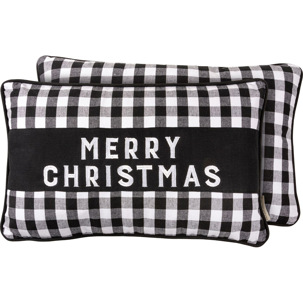 Merry Christmas Black Buffalo Check Pillow