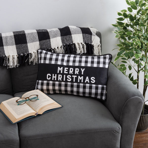 Merry Christmas Black Buffalo Check Pillow