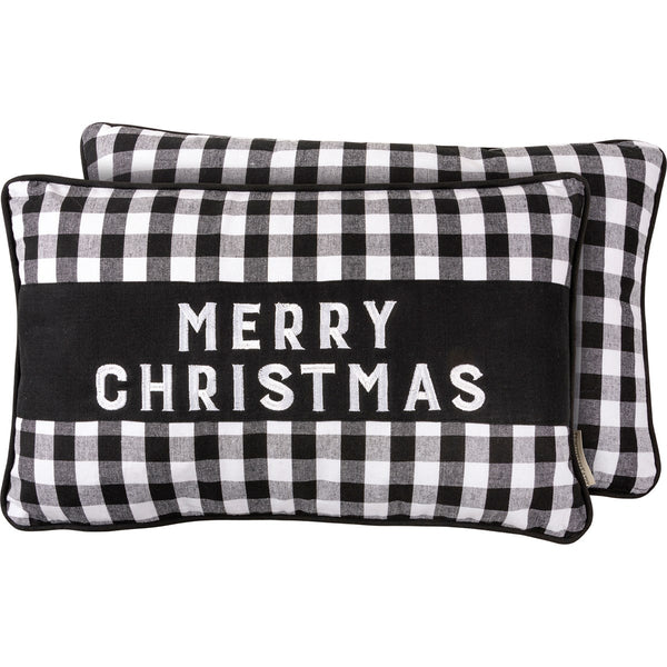 Merry Christmas Black Buffalo Check Pillow