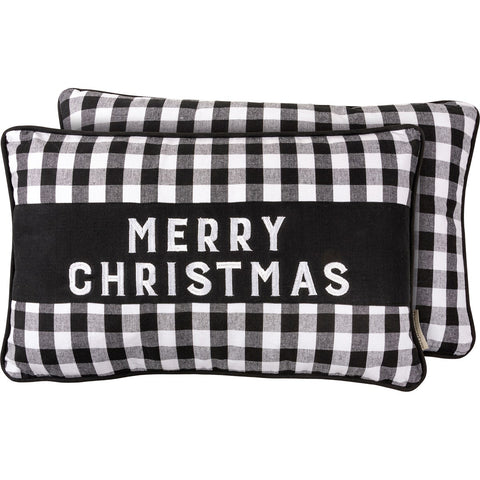 Merry Christmas Black Buffalo Check Pillow