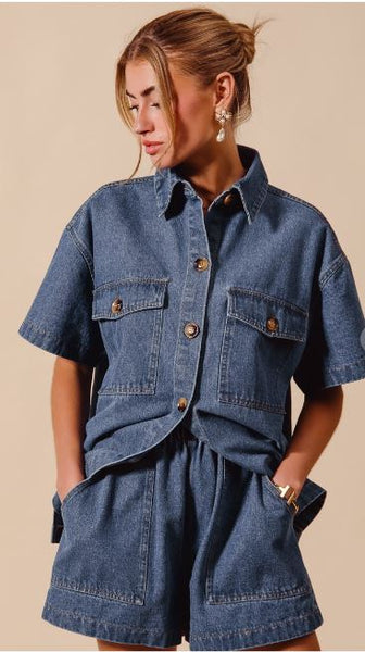 Denim Camp Shirt & Short Set