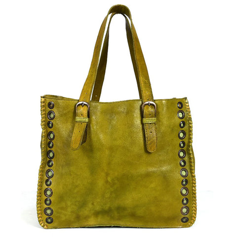 Green Vintage Handmade Leather Tote