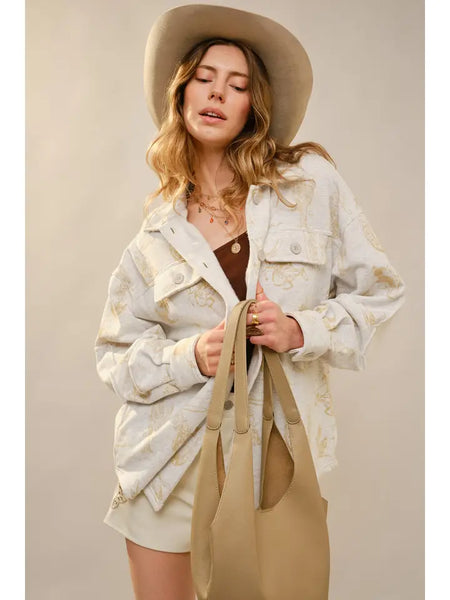 All Over Western Long Sleeve Loose Fit Shacket