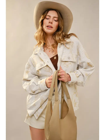 All Over Western Long Sleeve Loose Fit Shacket