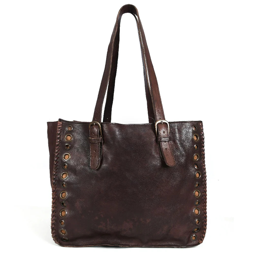 Vintage Handmade Spaghetti Leather Tote