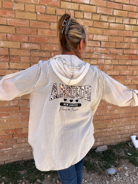 Amour Love Button Down Hoodie