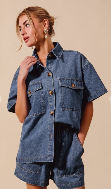 Denim Camp Shirt & Short Set