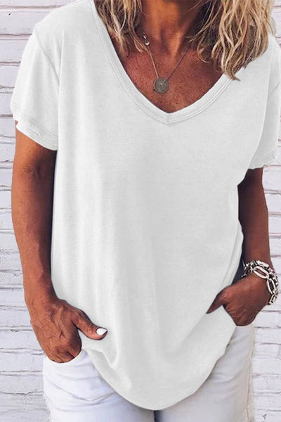 V NECK SOLID COLOR  SHORT SLEEVED TOP (3 Colors)