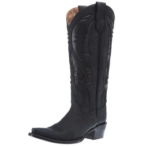Black Inlay Embroidery 14 In Top Snip Toe Cowgirl Boot