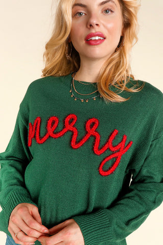 MERRY POP UP LETTER PULLOVER SWEATER KNIT TOP