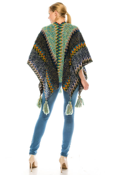 Exotic Navy & Green Poncho Shawl Blanket