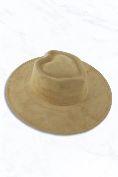 Suede Wide Brim Fedora W/Heart Pinched Crown- 4 colors