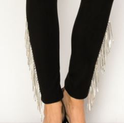 SIDE RHINESTONE FRINGE SUEDE LEGGINGS