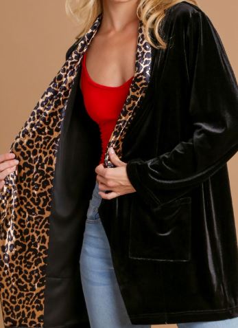 Open Front Cardigan with Animal Print Detail & Side Pockets