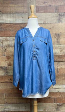 Blue Frayed Tencel Shirt