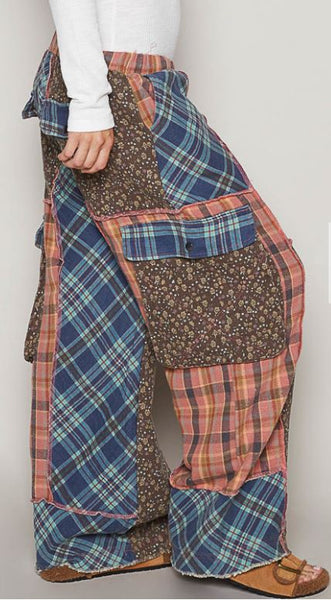 Plaid Flannel Patchwork - Wide Leg Pant