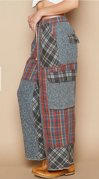 Plaid Flannel Patchwork - Wide Leg Pant