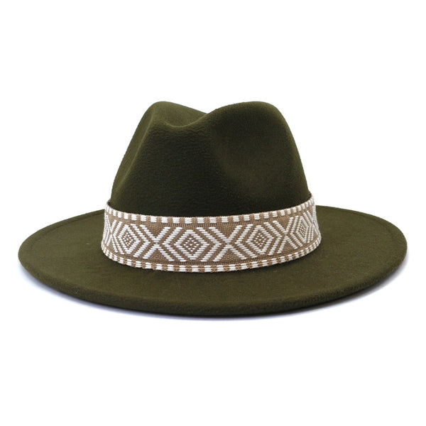 Aztec Belt Retro Flat Fedora Hat -Assorted
