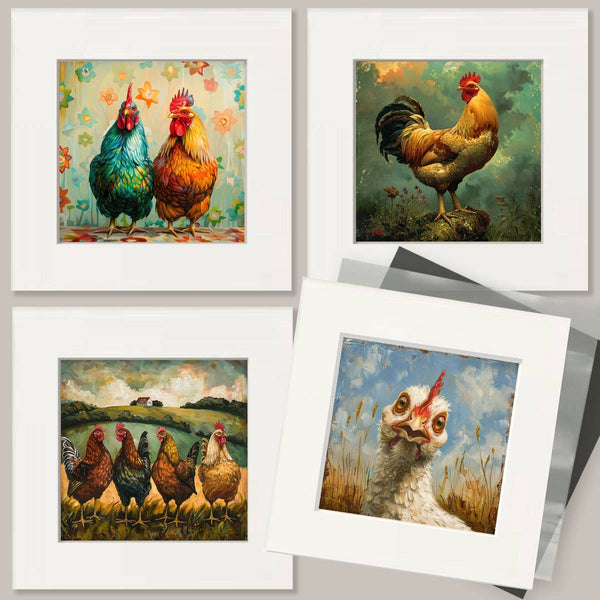 Mowbi - Funny Chicken in Sunglasses "8x8" Art Print
