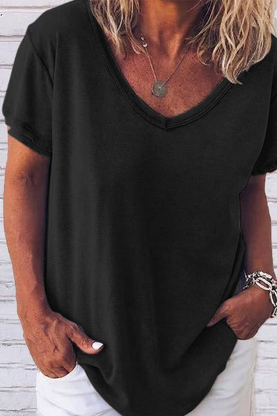 V NECK SOLID COLOR  SHORT SLEEVED TOP (3 Colors)
