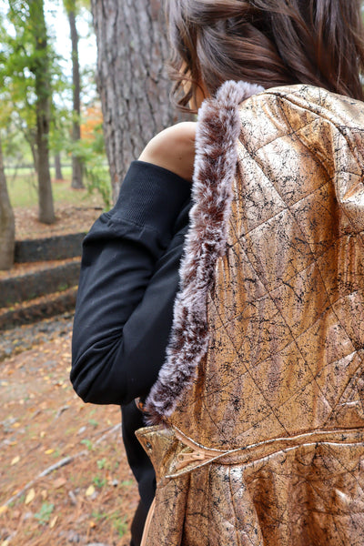 Carolina Fur Trimmed Quilted Jacket - Rose Gold