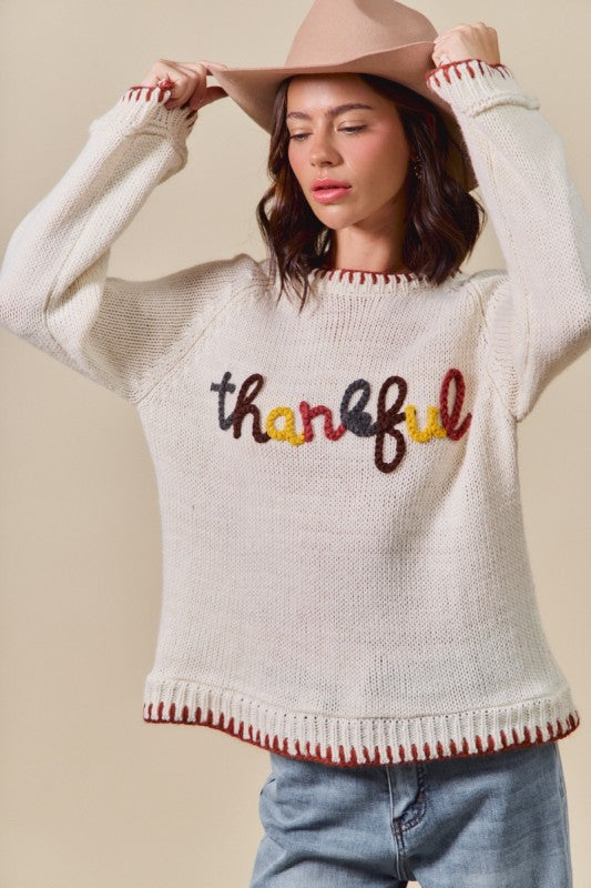 Thankful Lettering Thanksgiving Sweater