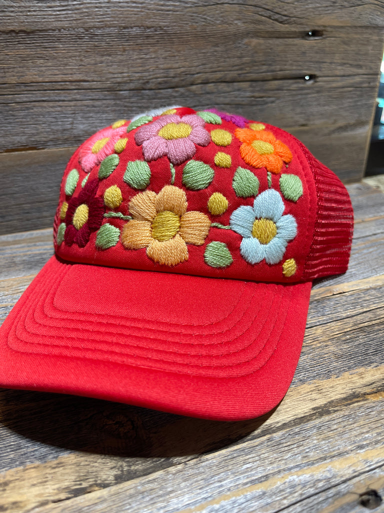 Tulum Hand Embroidered Trucker Flower Hat - Assorted