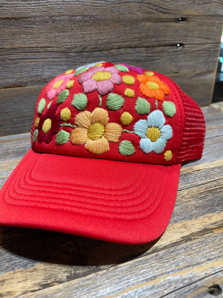 Tulum Hand Embroidered Trucker Flower Hat - Assorted
